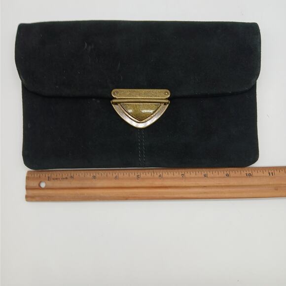 Forever 21 Suede 100% Leather Envelope Clutch Bag Handbag Gold-Tone Clasp Black - Picture 5 of 7
